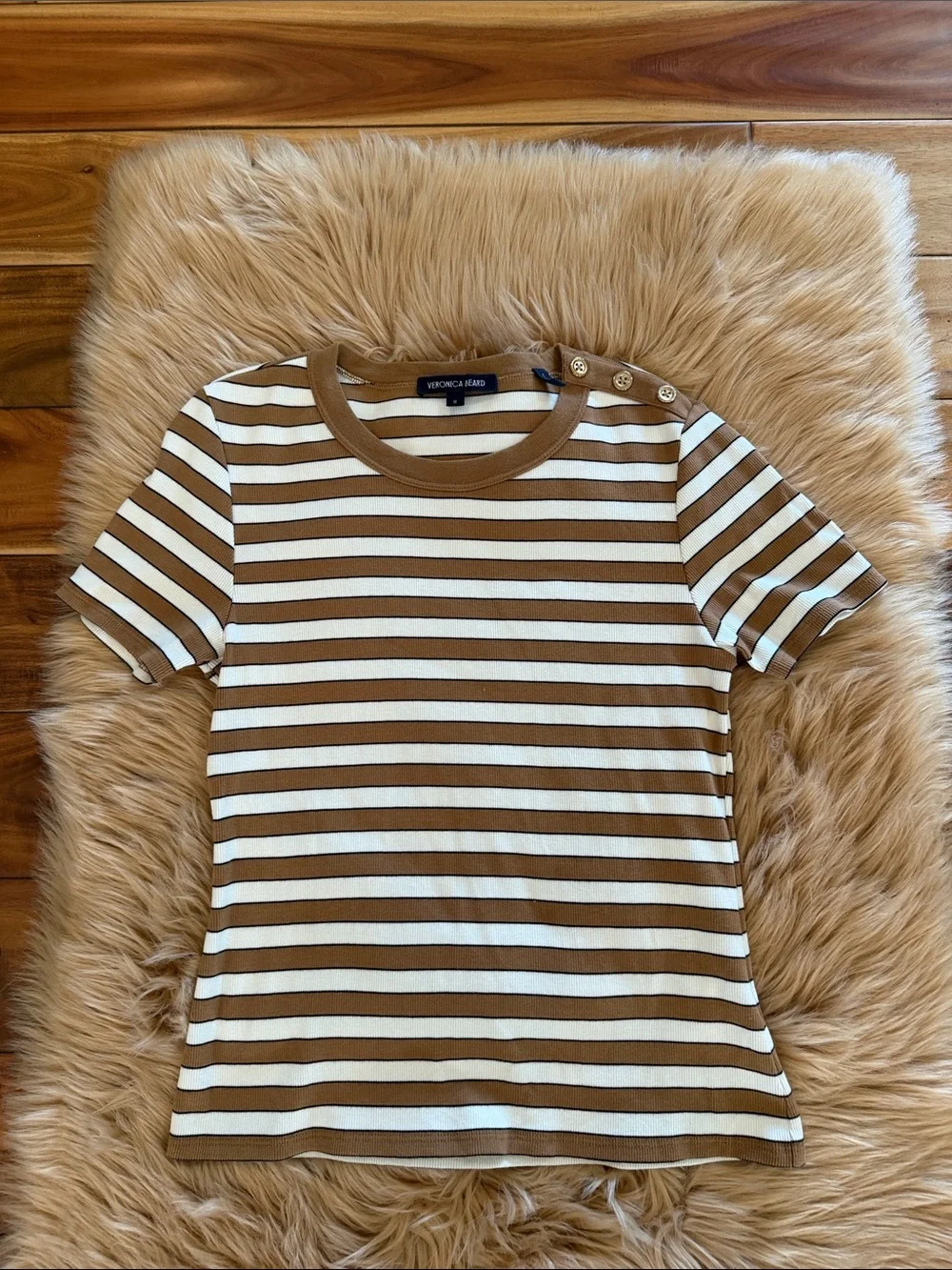 VERONICA BEARD pruitt ribbed t-shirt in  multicolor Sz Medium - Picture 2 of 10